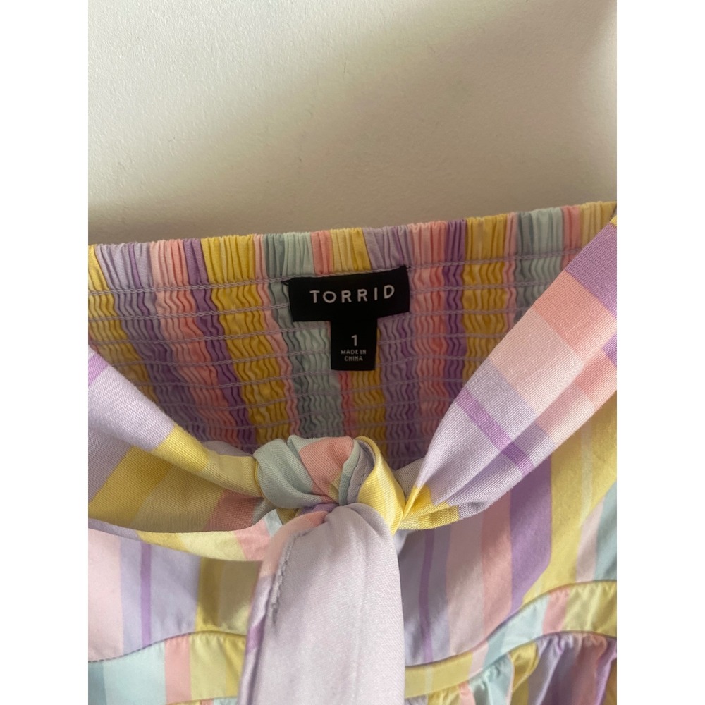 Torrid Pastel Striped Tie Front Sun Dress Womens 1 XL Cotton Smocked Back - Picture 2 of 6